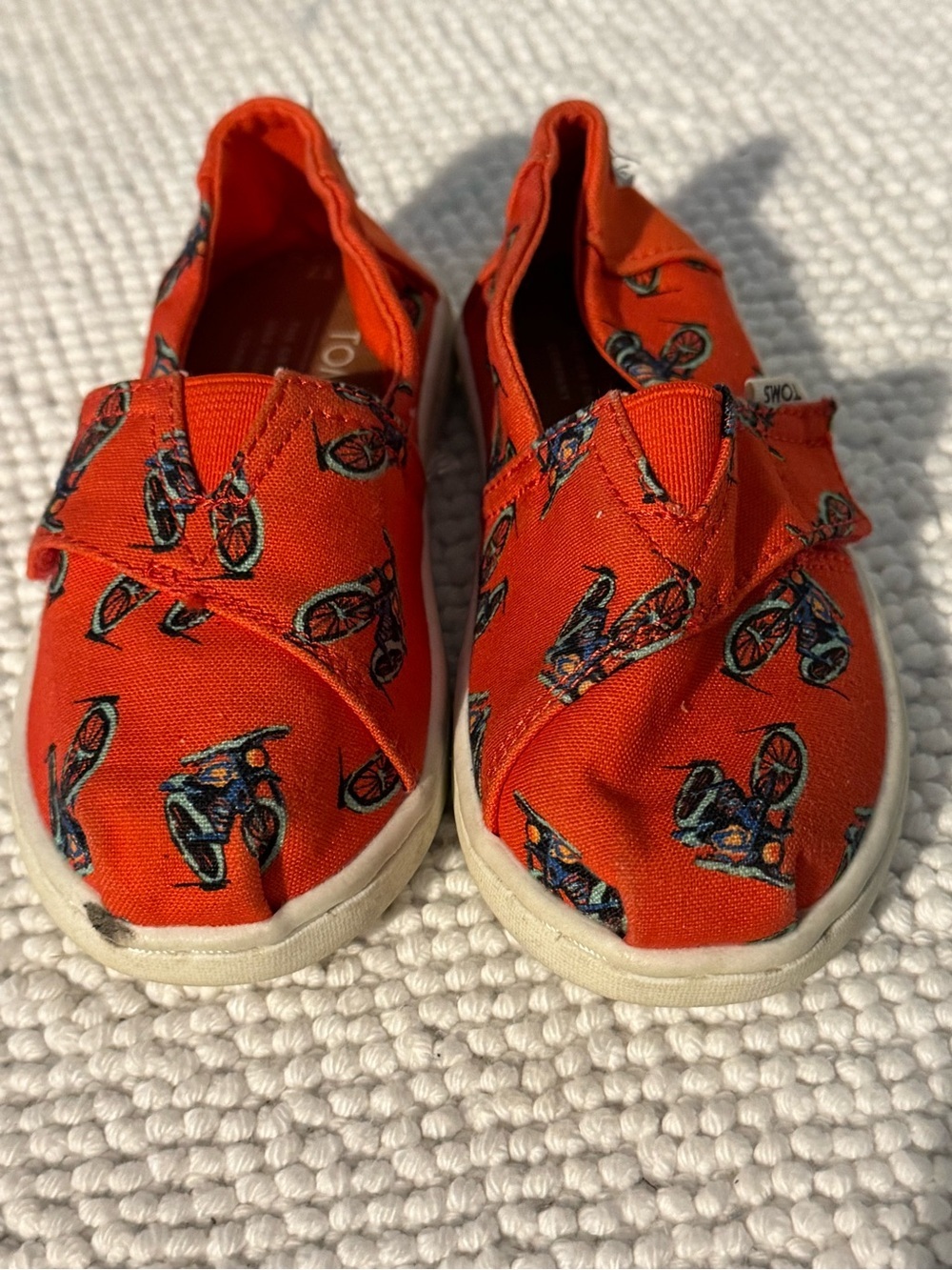 TOMS Orange Bicycle Print Toddler Slip-On Shoes Size 7